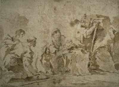 Adoration of the Shepherds (recto); Three Sketches: Buildings by Canal with Boats, Landscape with Buildings on Hillside, Buildings with Portico (verso) by Francesco Guardi
