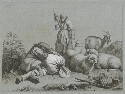 Shepherd and Shepherdess with Sheep and Goat by Francesco Londonio