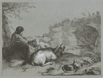 Shepherd with Sheep and Goat (series title: Shepherd Scenes) by Francesco Londonio