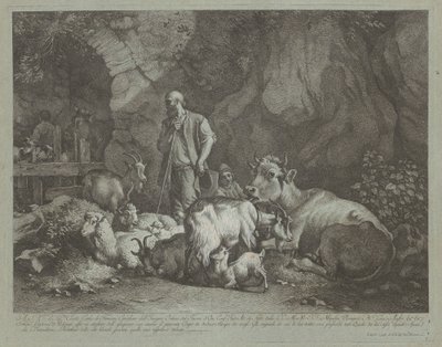 Old, Bald-headed Shepherd, Seated Shepherd Boy and Flock by Francesco Londonio