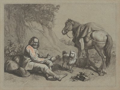 Seated Old Man About to Drink from a Gourd by Francesco Londonio
