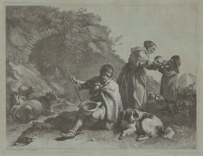 Seated Shepherd Boy and Woman Giving a Drink to a Child by Francesco Londonio