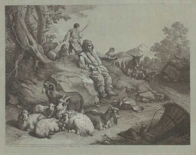 Seated Shepherd before a Flock of Goats by Francesco Londonio