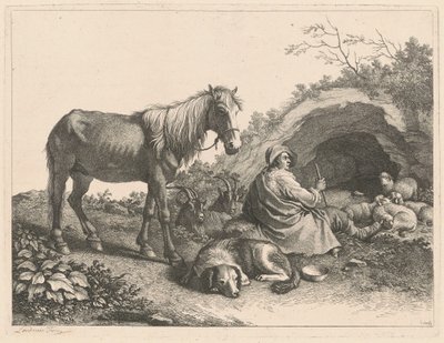Seated Shepherd with Horse, Dog, Goats and Sheep, after 1776 by Francesco Londonio