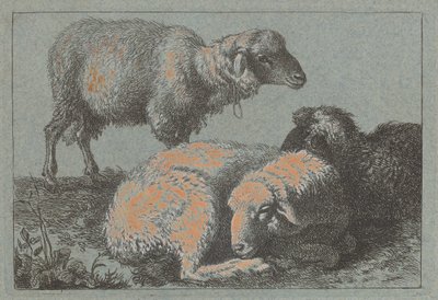 Two Reclining Sheep and One Standing Sheep by Francesco Londonio