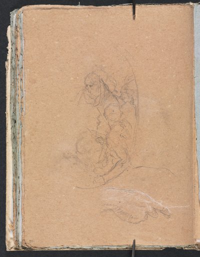 Verona Sketchbook: Figures in a roundel with study of a hand (page 70) by Francesco Lorenzi