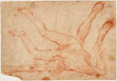 A Male Nude Reclining on His Back with His Legs Turned Up, and a Study for a Pair of Turned-Up Legs Seen from Behind by Francesco Montelatici