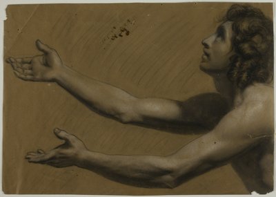 Young Man Looking Upwards with Outstretched Arms; Woman Holding Mirror by Francesco Podesti