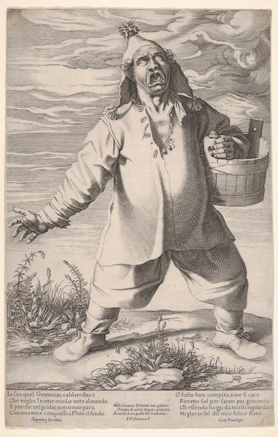 Geminiano Caldarostaro Crying Out and Holding a Tub, with a Tasseled Hat by Francesco Villamena