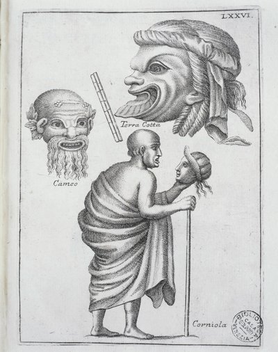 Masks used for classical dramas in ancient Rome by Francesco de Ficonori