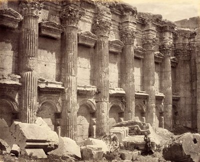 The North Wall of the Interior of the Temple of Jupiter, Showing the Fluted Columns, Baalbek by Francis Bedford