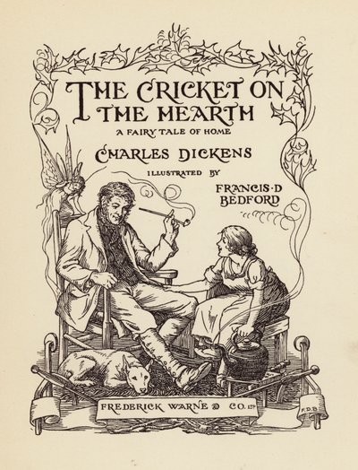 Title-page illustration for The Cricket on the Hearth by Charles Dickens by Francis Donkin Bedford