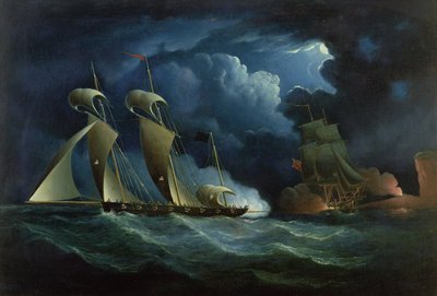 A Customs Brig Engaging the Pirate Lugger Will Watch by Francis Hustwick
