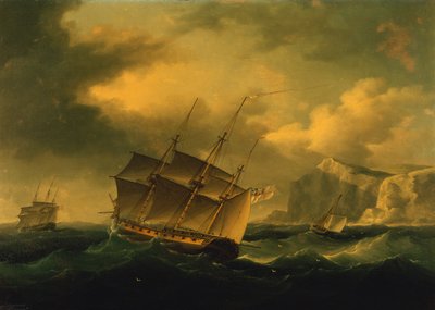 An English Frigate Pushing a French Frigate Towards a Rocky Coast by Francis II Sartorius
