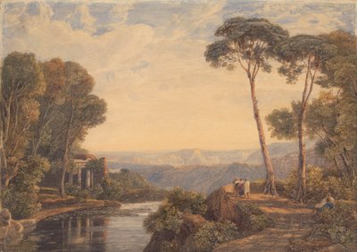 Landscape with a Temple and Figures by a River by Francis Oliver Finch