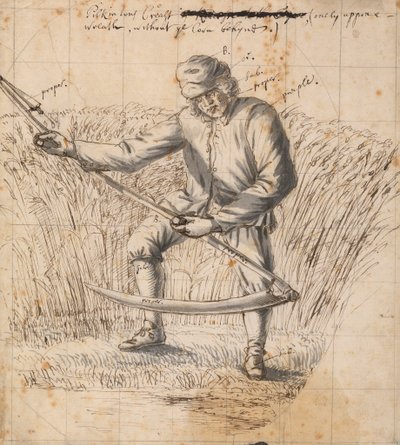 A Study for the Pilkington Crest, a mower with a scythe by Francis Place