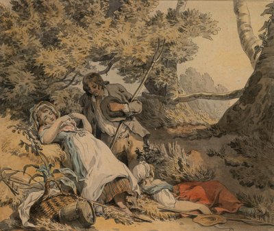 A Shepherd and Two Shepherdesses Resting in the Shade by Francis Wheatley