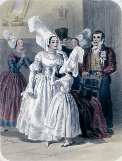 A bride and a girl before her first communion, from the Nantes and lower Loire region by Francois Hippolyte Lalaisse