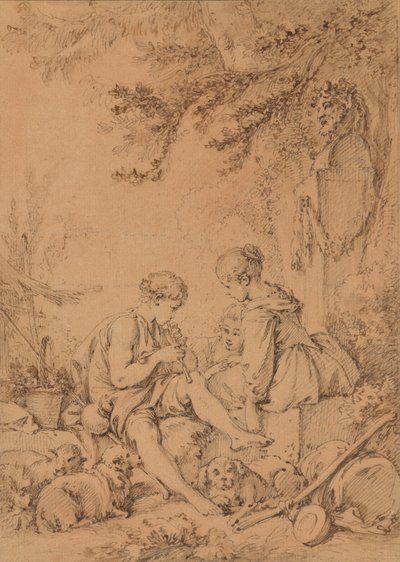 A Young Shepherd Playing a Pipe for Two Young Shepherdesses by François Boucher