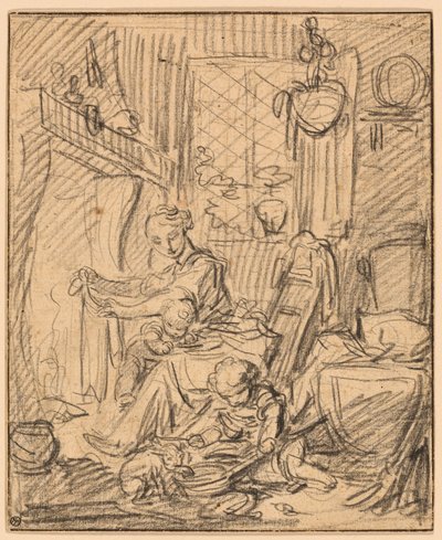 Domestic Scene: Mother with Two Small Children before a Mantelpiece by François Boucher