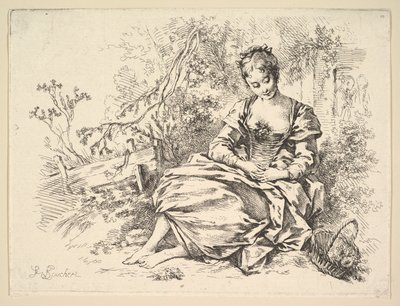 Girl in a Landscape with a Basket of Flowers by François Boucher