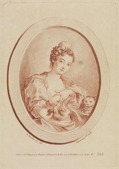 Young Woman with Lapdog and Kitten by François Boucher