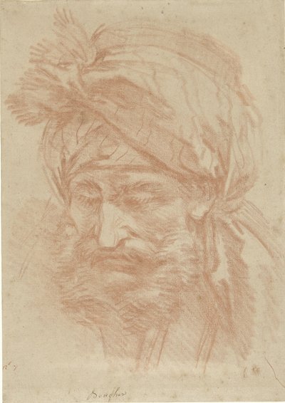 Head of a Bearded Oriental with Turban, Looking Down by François Boucher