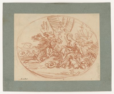 Resting Couple Under Trees (Counterproof) by François Boucher