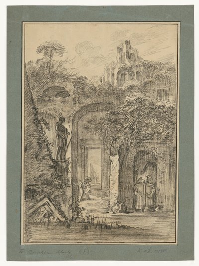 Roman Ruins Landscape with Individual Figures by François Boucher
