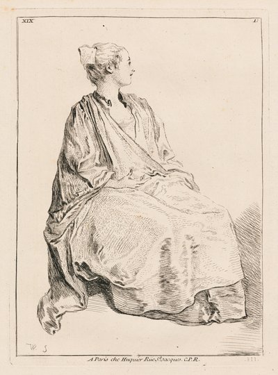 Seated Woman Facing Right by François Boucher