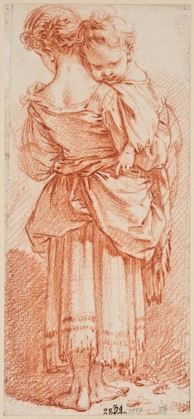 Young Woman with Child on Her Arm, Seen from Behind by François Boucher
