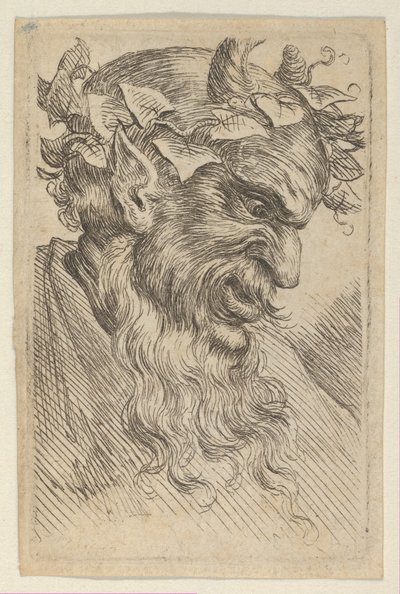 Satyr Mask with a Crown of Ivy, Facing Right, from Divers Masques by Francois Chauveau