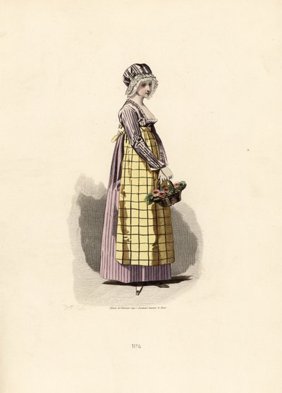 Woman in pansy dress with straw-coloured apron by Francois Claudius (after) Compte Calix