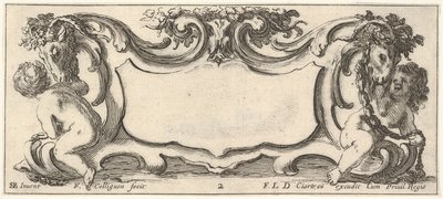 Plate 2: a cartouche with a child seen from the back to left and a child seen from ..., ca. 1640-45 by Francois Collignon