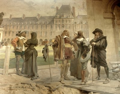 Pascal with Desargues presents to Descartes his experiences on the gravity of the air by Francois Flameng