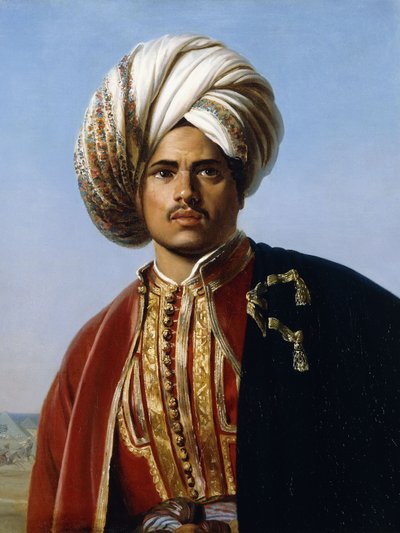 Portrait of an Ottoman Prince, Half Length, in Red and Gold by Francois Henri Alexandre La Fond