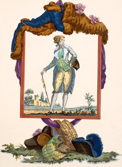 Young man dressed in a white silk jacket with painted waistcoat, engraved by Dupin, plate no.265 from 