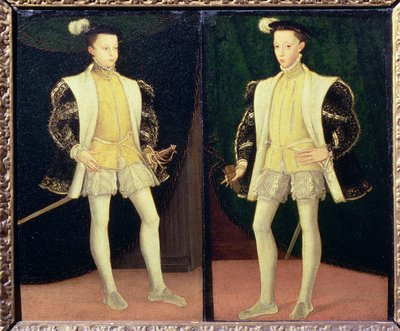 Left to Right Francis II and Charles IX of France by Francois workshop of Clouet