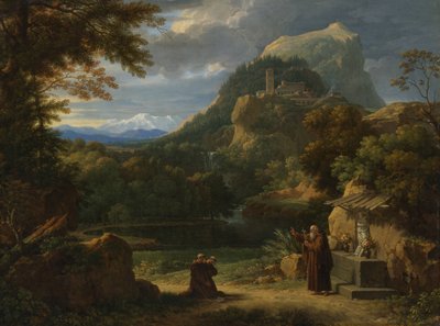 Saint Anthony of Padua Introducing Two Novices to Friars in a Mountainous Landscape by Francois-Xavier Fabre