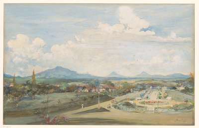Tillemaplein in Semarang with the Volcanoes Sindoro and Soembing in the Background by Frans Bakker (signed by artist)