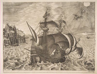 Armed Three-master with Daedalus and Icarus in the Sky (from The Sailing Vessels) by Frans Huys