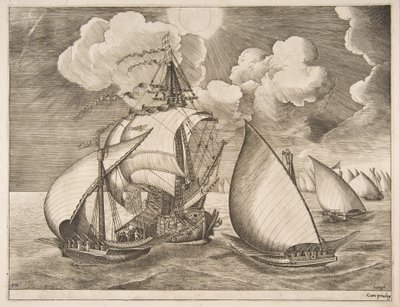 Fleet of Galleys Escorted by a Caravel, from The Sailing Vessels, 1561-65 by Frans Huys