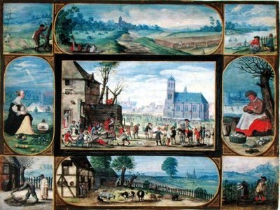 Composite of ten allegorical scenes of life in the town and country by Frans II the Younger Francken