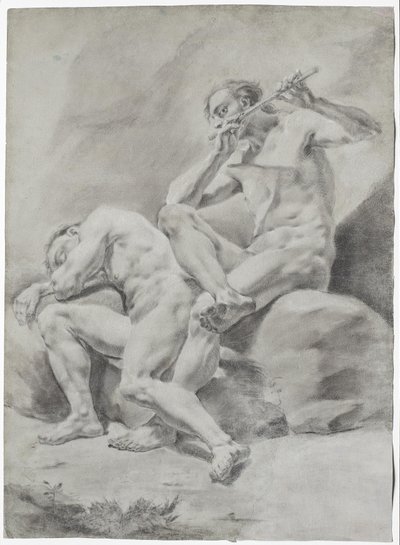 Two Naked Men, Sleeping and Playing Flute by Franz Anton Maulbertsch