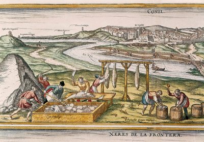 Conil de la Frontera, the fishermen dry the fish, cut it, sell it and pack it in barrels for sale, from 