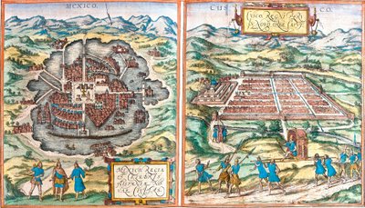 Map of Mexico and Cuzco, Peru by Franz Hogenberg