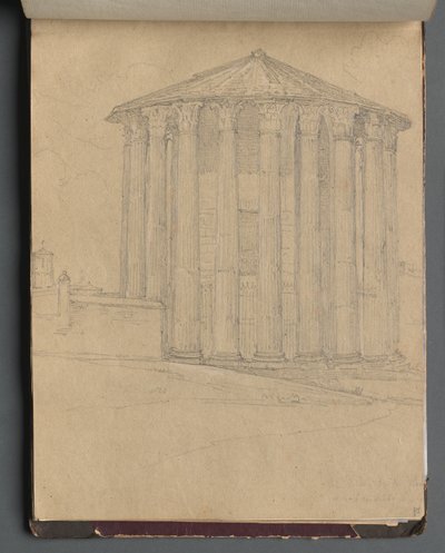 Album with Views of Rome and Surroundings, Landscape Studies, Page 32a: Roman Temple by Franz Johann Heinrich Nadorp