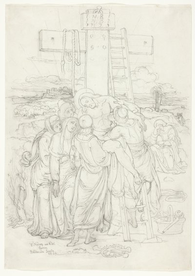 Descent from the Cross with a Silhouette of Jerusalem in the Background by Franz Johann Heinrich Nadorp