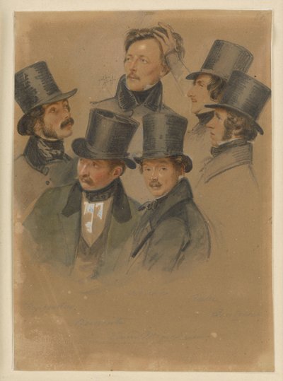 Gustav Boenisch, August Hopfgarten, Friedrich Jentzen, Eduard Meyerheim, Edmund Rabe, Johann Wilhelm Schirmer by Franz Krüger