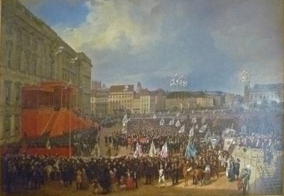 Hommage to Friedrich Wilhelm IV in Front of the Berlin City Palace by Franz Krüger